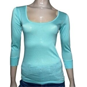 Park Vogel Women’s Size 3 M Aqua Blue Cotton Baseball Sleeve Scoop Neck T-Shirt